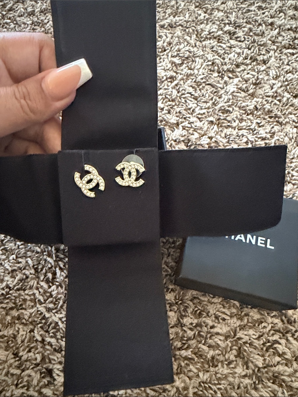 CHANEL Gold CC Crystal Logo Stud Earrings